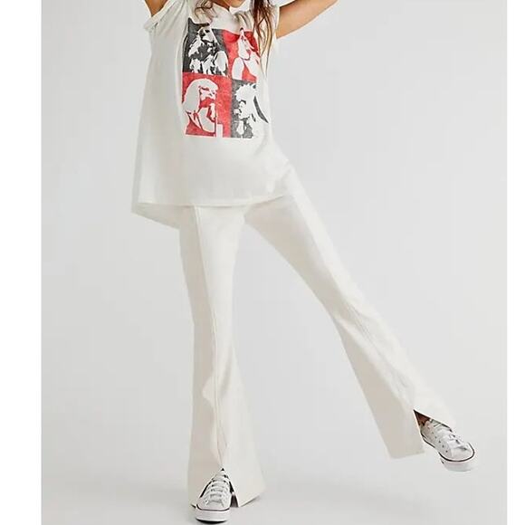 Free People Real Deal Slit Vegan Leather Pants White - Picture 1 of 9